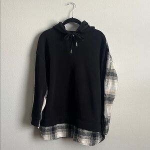 Plaid Sleeve Black Hoodie